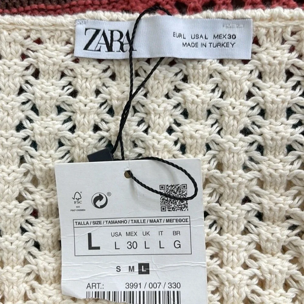 ZARA MULTICOLOR CROCHET KNIT CROP TANK TOP SIZE L NWT‎